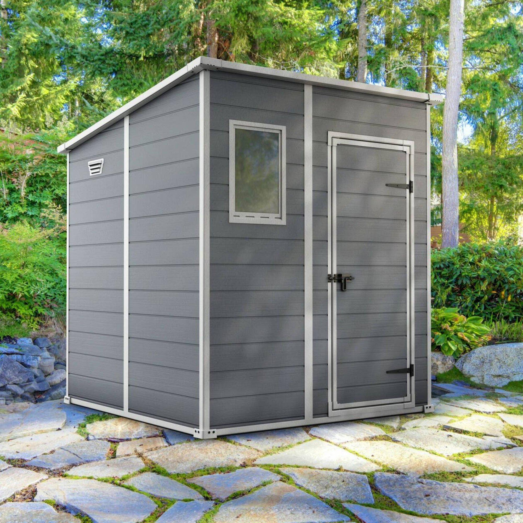 Dmora Gartenhaus Cranbrook 183,5x185x200h cm Grau, Wetterfest, mit Fenstern