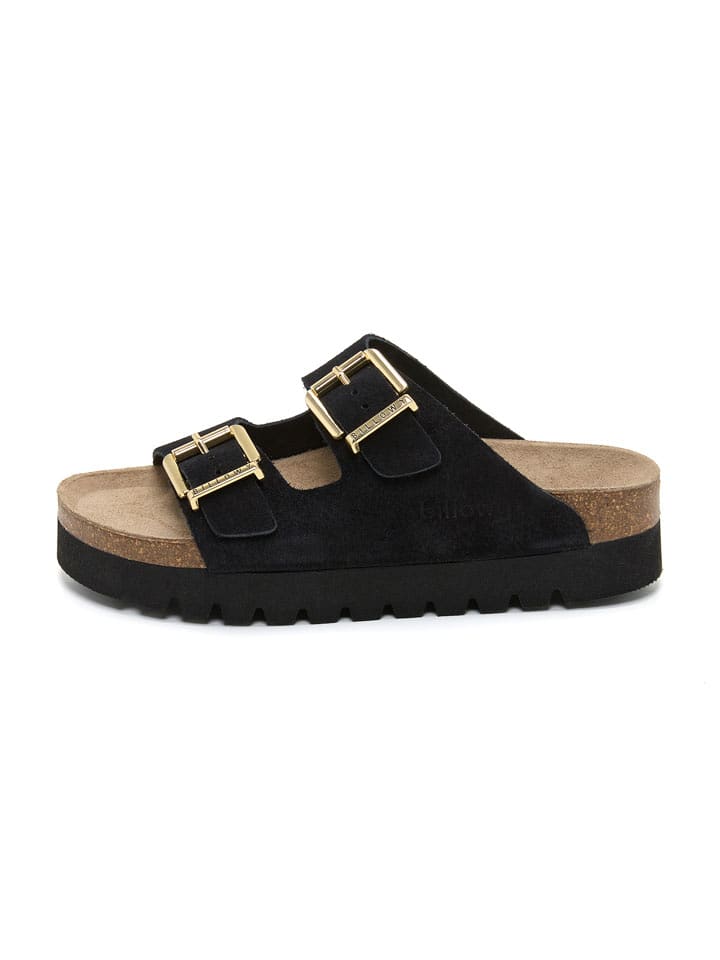 billowy Leder-Pantoletten in Schwarz - 37