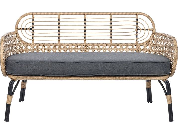 BELIANI Rattansofa 2-Sitzer aus PE Naturgrau, mit Sitzkissen geflochten Boho Design