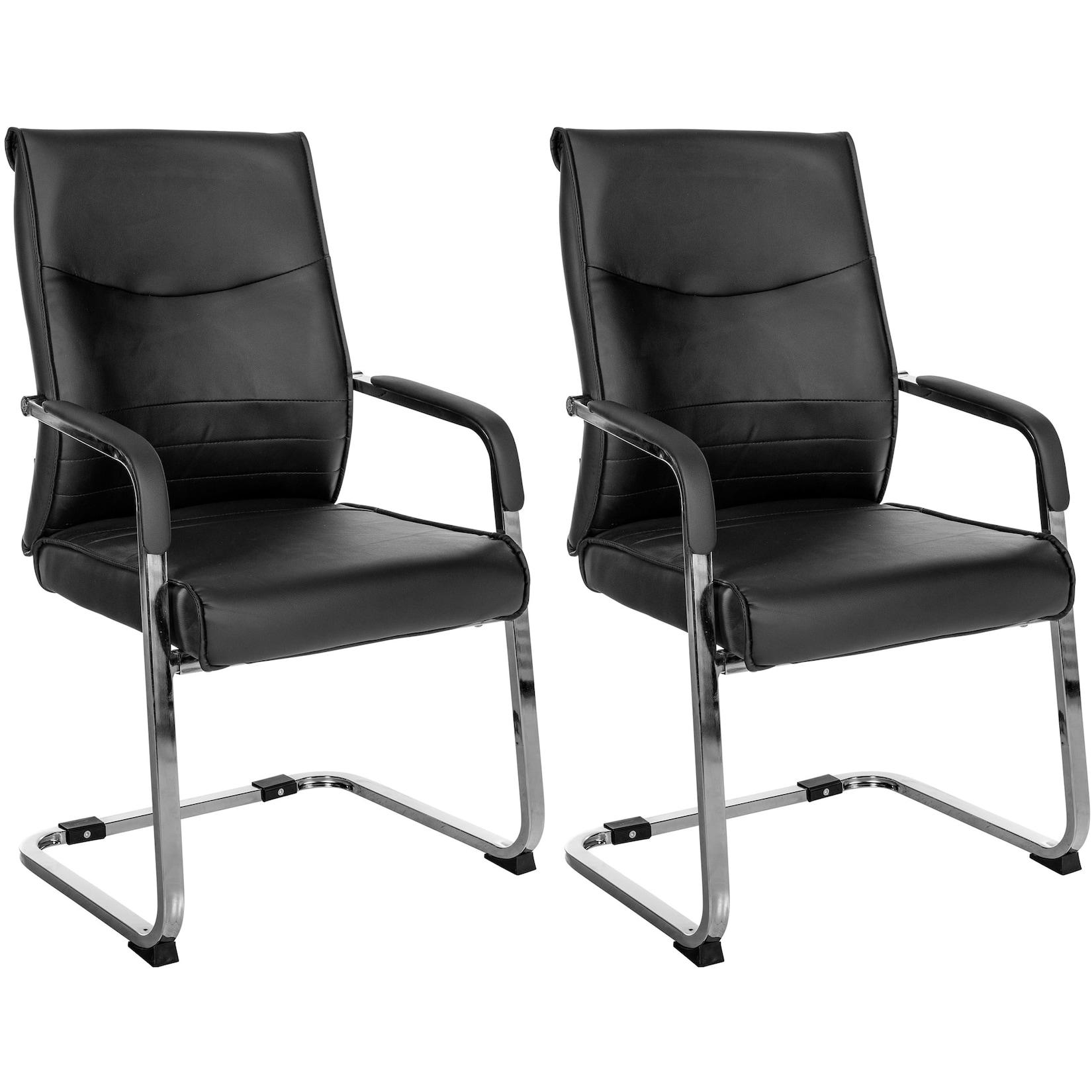 CLP Esszimmerstühle 2er Set ergonomisch Hobart, Freischwinger mit Armlehnen gepolstert, Metallgestelle stabil, Konferenzstühle modern