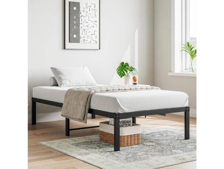 VUENOR Sommier plateforme 90x200 cm noir – métal silencieux sans matelas