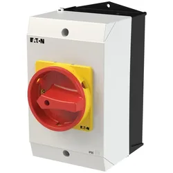 Eaton 207335 EIN-AUS-Schalter, P3, 63 A, Aufbau, 3-polig, NOT-AUS-Funktion, mit rotem Drehgriff und gelbem Sperrkranz, abschließbar in 0-Stellung
