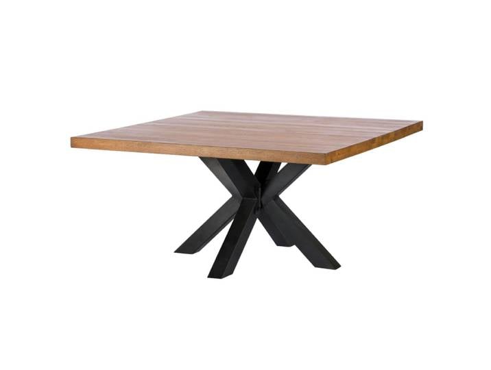 Table carrée en chêne massif brun avec pied mikado métal l150cm