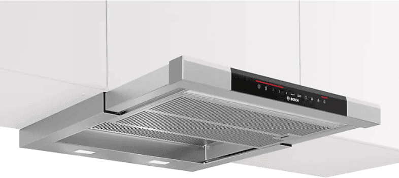 Campana telescópica - Bosch DFS067K51, Telescópica, 5 velocidades, 717 m³/h, Motor EcoSilence, Iluminación Led ,60 cm, Inox