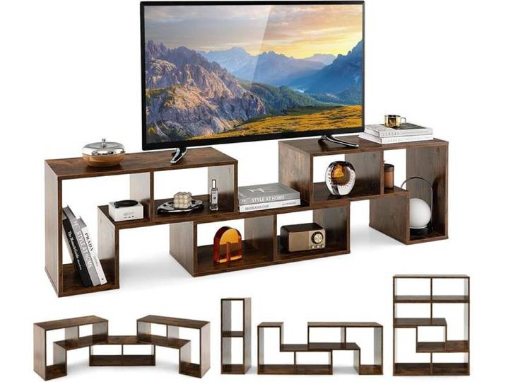 GIANTEX Meuble TV Modulaire en 3 Pcs Combiné Libre- 3 Niveaux d'Etages avec 6 Compartiments- pour TV à 65 - 134-180x 30x 43 cm-Café