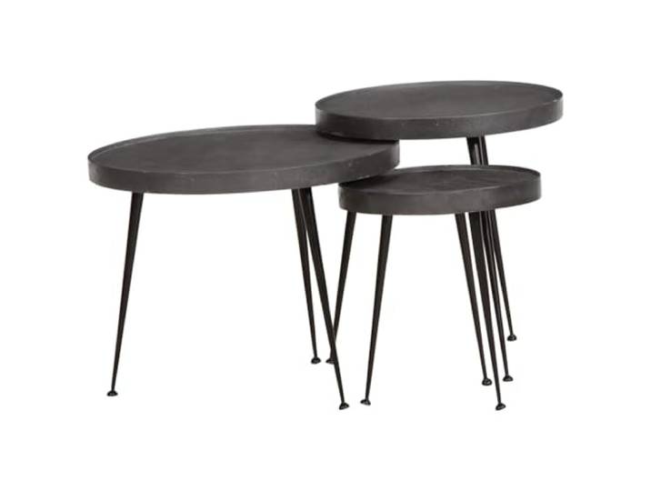 KMVXCVNM Couchtisch 3er Set Schwarz Beistelltisch Metall Holzwerkstoff Flexibel nutzbar als Kaffeetisch oder Ablage im Schlafzimmer, robust und pflegeleicht mit drei abgestimmten Tischen.