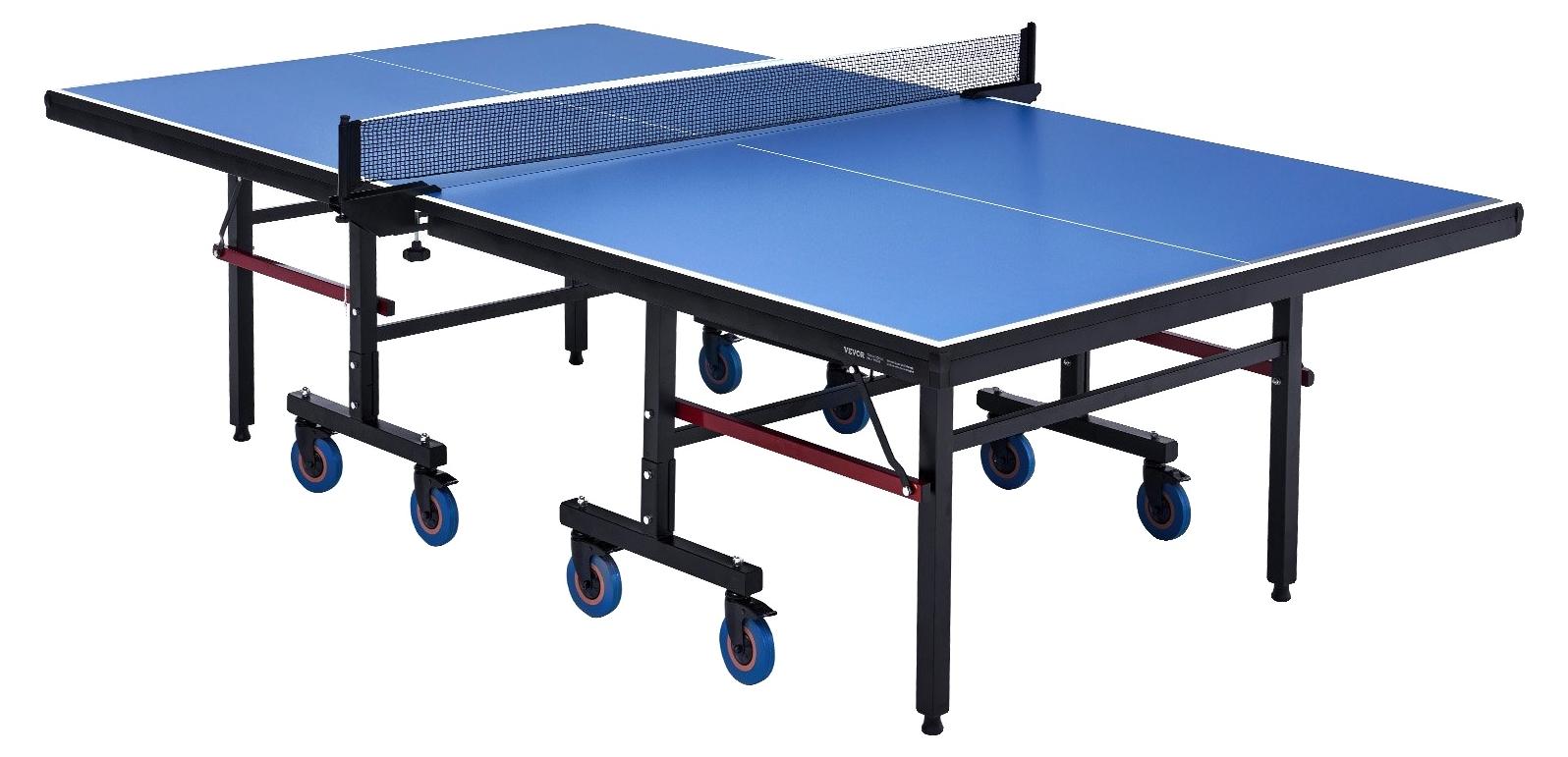 VEVOR Tischtennisplatte, Professionelles Tischtennisspiel, Tragbare Tischtennisplatte aus MDF für den Innenbereich, Klappbare Tischtennisplatte mit Schnellspannnetz und abschließbaren Rädern, 10 Minuten einfache Montage, 25mm Tischplatten, 25 mm, Mit Rädern