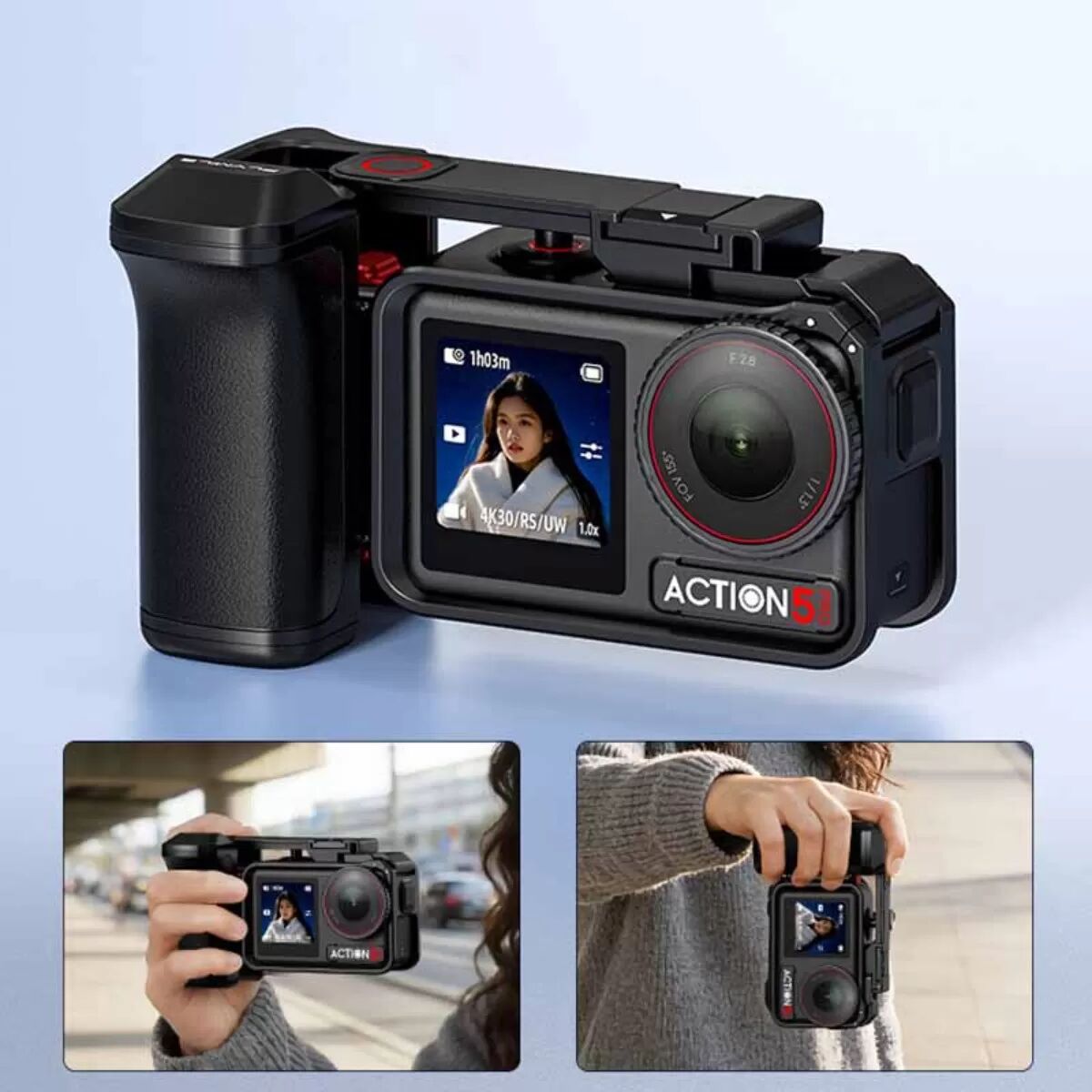 INF Poignée pour photographie de rue compatible avec DJI Action 5 Pro/4/3 - Poignée originale pour cage (sans attache rapide)