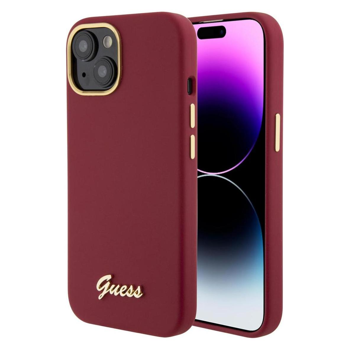 Guess GUHCP15SSMBSLM iPhone 15 6.1" magenta hardcase Silicone Script Metal Logo & Frame (Apple iPhone 13, Apple iPhone 14, Apple iPhone 15) (GUHCP15SSMBSLM)