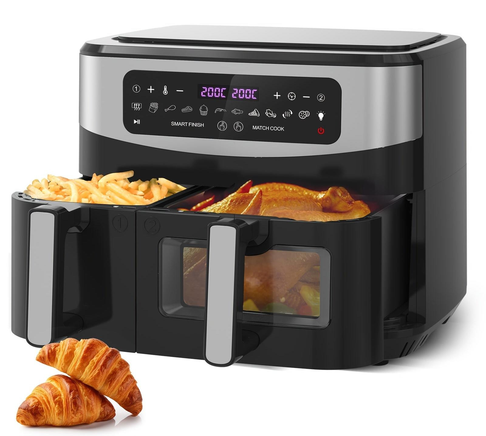 Selius Dubbele Airfryer XXL 10L met 12 Programma's en Touchscreen