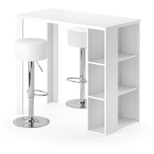 Vicco Bartisch weiß, mit 2 Barhockern & 3 Fächern, (B/H/T) 120x106x60cm