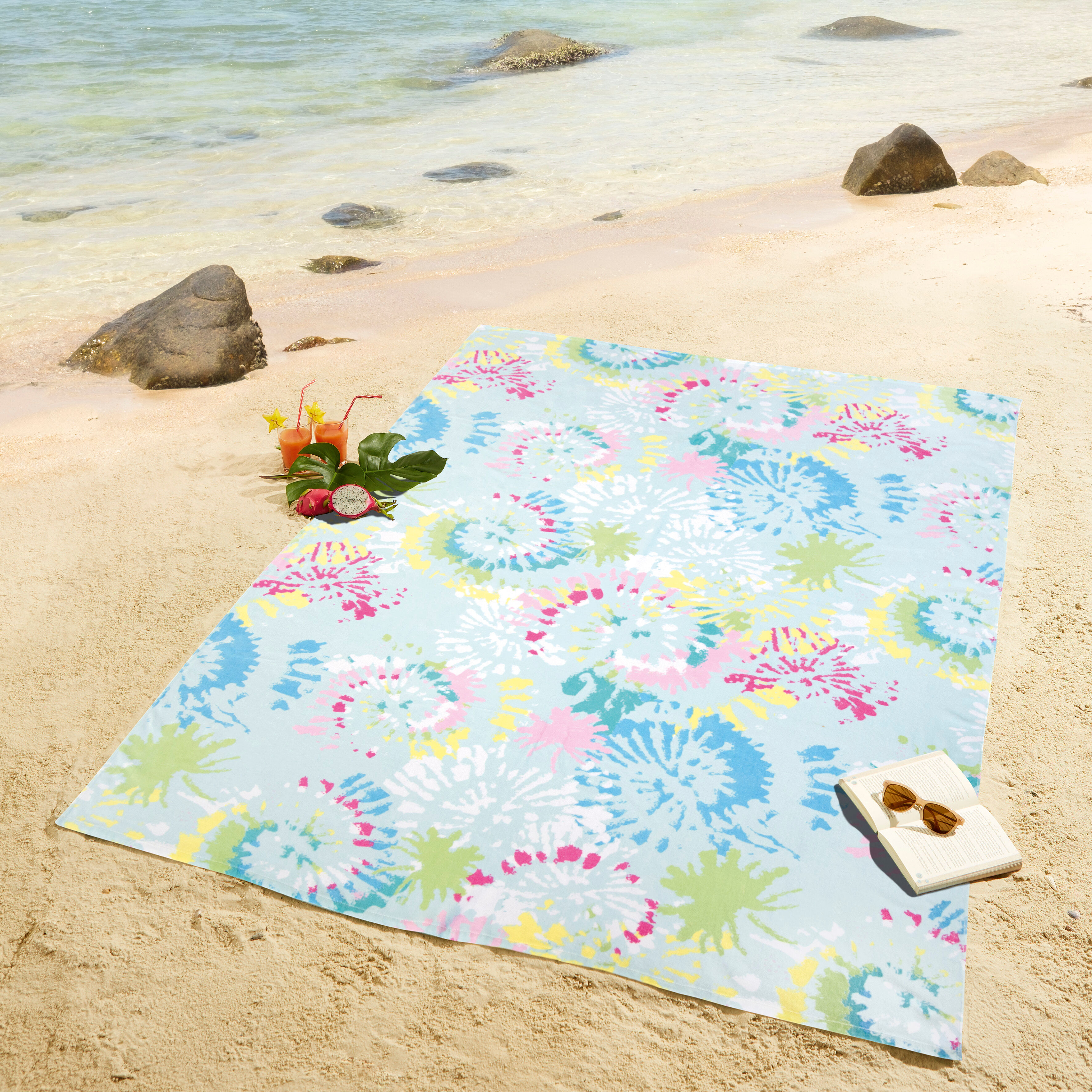 Strandtuch DYCKHOFF "Splash", bunt, B:140cm L:195cm, Frottiervelours, Frottiervelours, Handtücher, Strandtuch, Extra gross 140x195cm bunt B/L: 140cmx195cm, 1 Stk., Frottiervelours