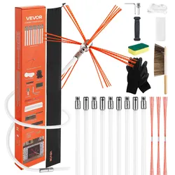 VEVOR Ofenrohrbürste-Set, 9 m max. Länge, Schornsteinbürsten, Schornsteinfeger-Satz, Kaminbürste, um 90° biegbares Kaminreinigungswerkzeug, für quadratische & rechteckige Schornsteine