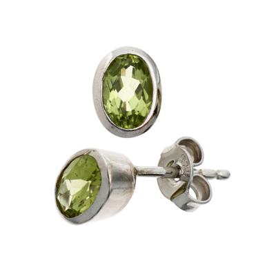 Paar Ohrstecker JOBO "Kleine ovale Farbstein-Ohrringe 7,2 mm", grün, grün, Ohrringe, Damen, Silber 925 (Sterlingsilber), 925 Silber mit Peridot
