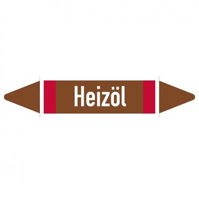 Aufkleber I Rohrleitungsetikett Heizöl, DIN 2403, braun/weiß/rot, für Ø 60-90mm, 252x52mm, 3/Bogen I 4 Stk