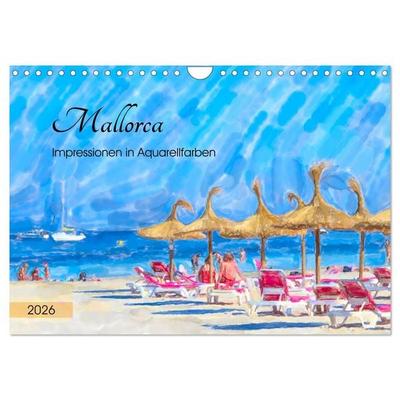 Mallorca - Impressionen in Aquarellfarben (Wandkalender 2026 DIN A4 quer), CALVENDO Monatskalender