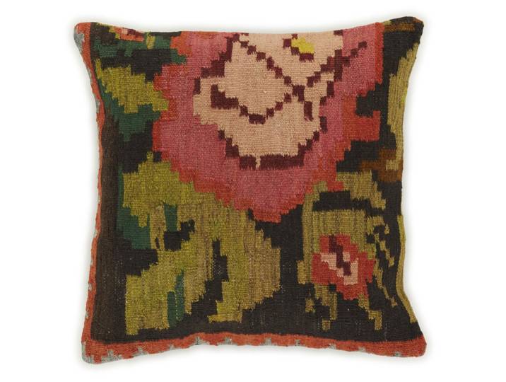 Kelim Rosen Pillowcase Teppich 51x49 Handgewebt Orientteppich Quadratisch Wolle