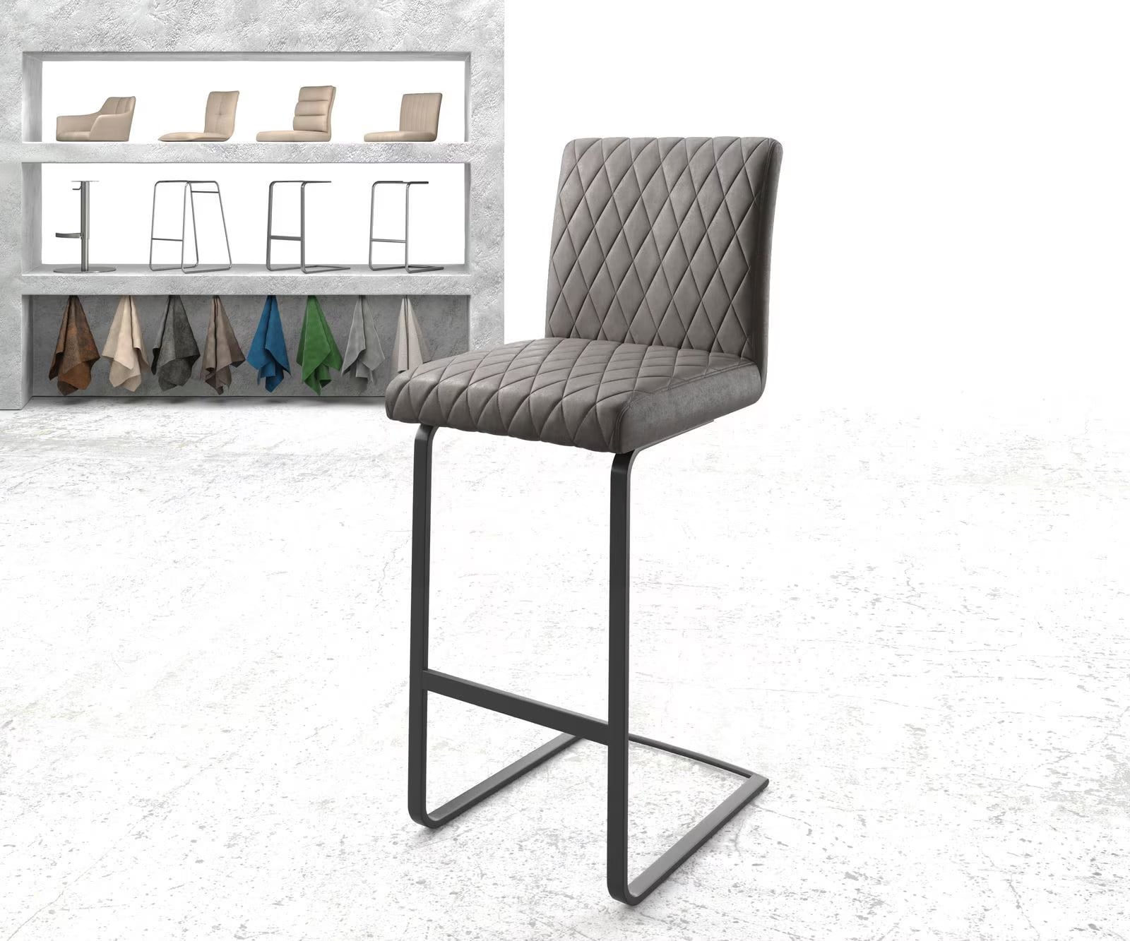 DELIFE Barstoel Earnest-Flex Antraciet met Diamant Quilten en Sledestoel Onderstel