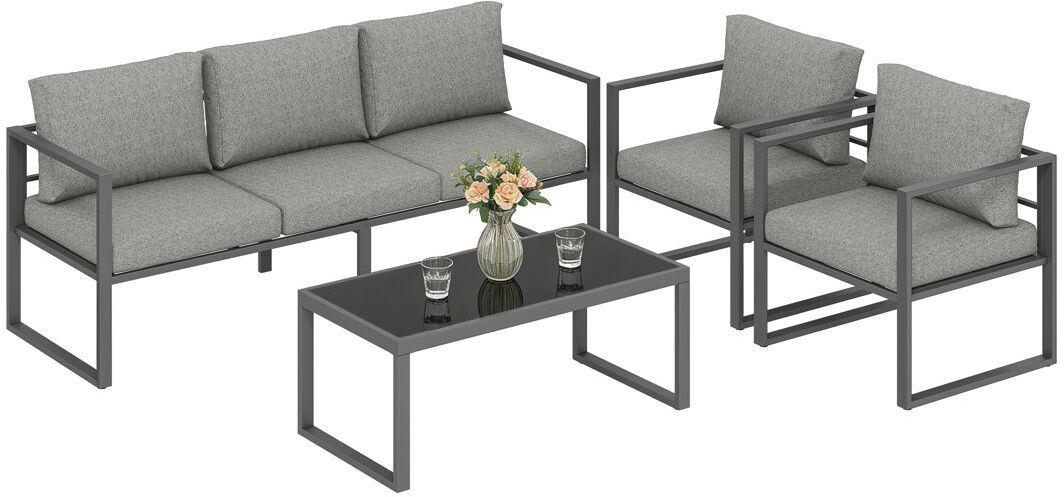 Outsunny 4 Piece Outdoor Garden Furniture Set with 3-Seater Sofa Dark Grey Grey 5