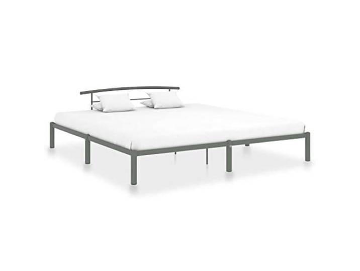 RJPLMFV Bettgestell, Metall, Grau, 200 x 200 cm, ohne Matratze Stabile Konstruktion, inklusive Latten, Lattenrost-Design, einfach zu montieren