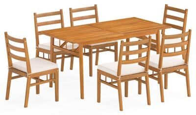Costway 7 Pieces Patio Acacia Wood Dining Set Outdoor Rectangular Table and Chairs Set