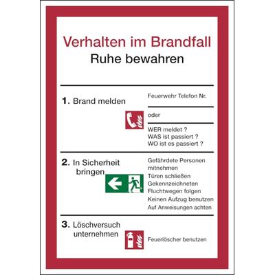 Aushang, Verhalten im Brandfall - 210x297x1.5 mm Kunststoff