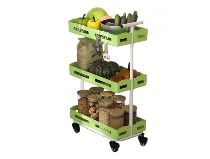 DFHetFH Rollwagen 3-stufiger Rollwagen Mobiler Wagen Rack Wohnzimmer Schlafzimmer Lagerung Küche Lagerwagen Trolley Küchenwagen(Grün)