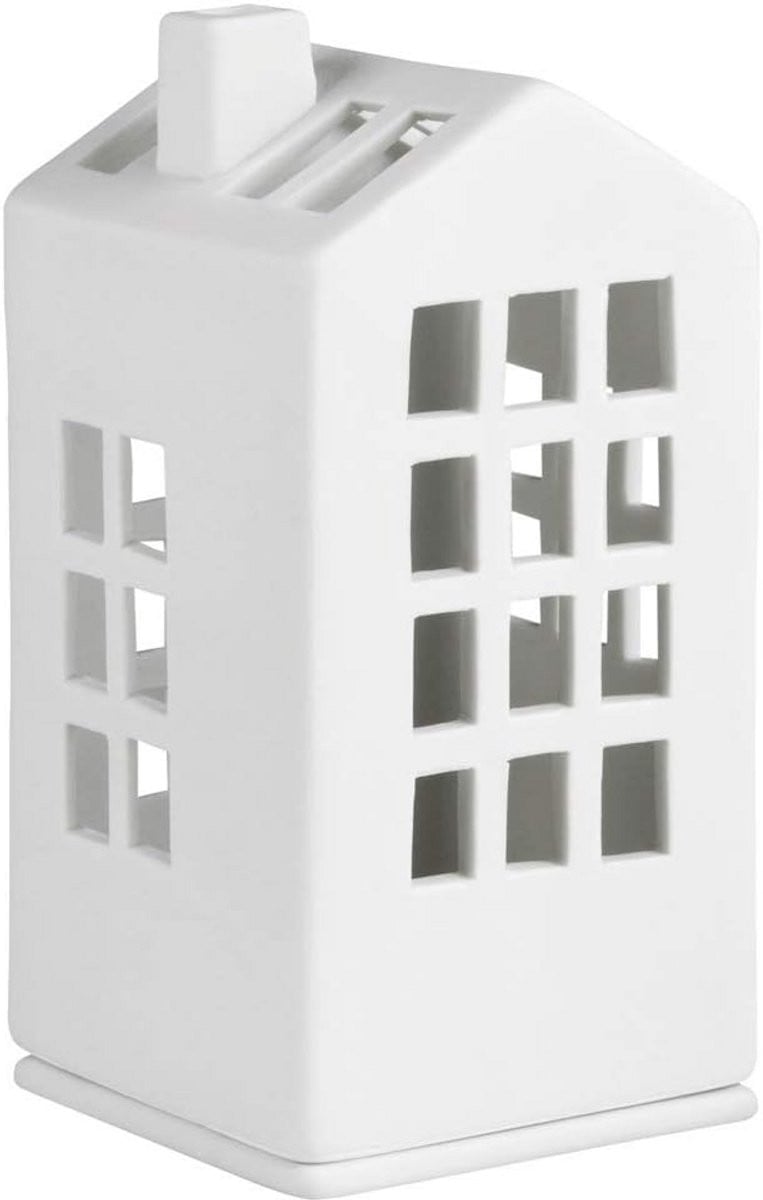 Mini lichthuis stadhuis van porselein - B/D/H: 6 x 6 x 12,5 cm