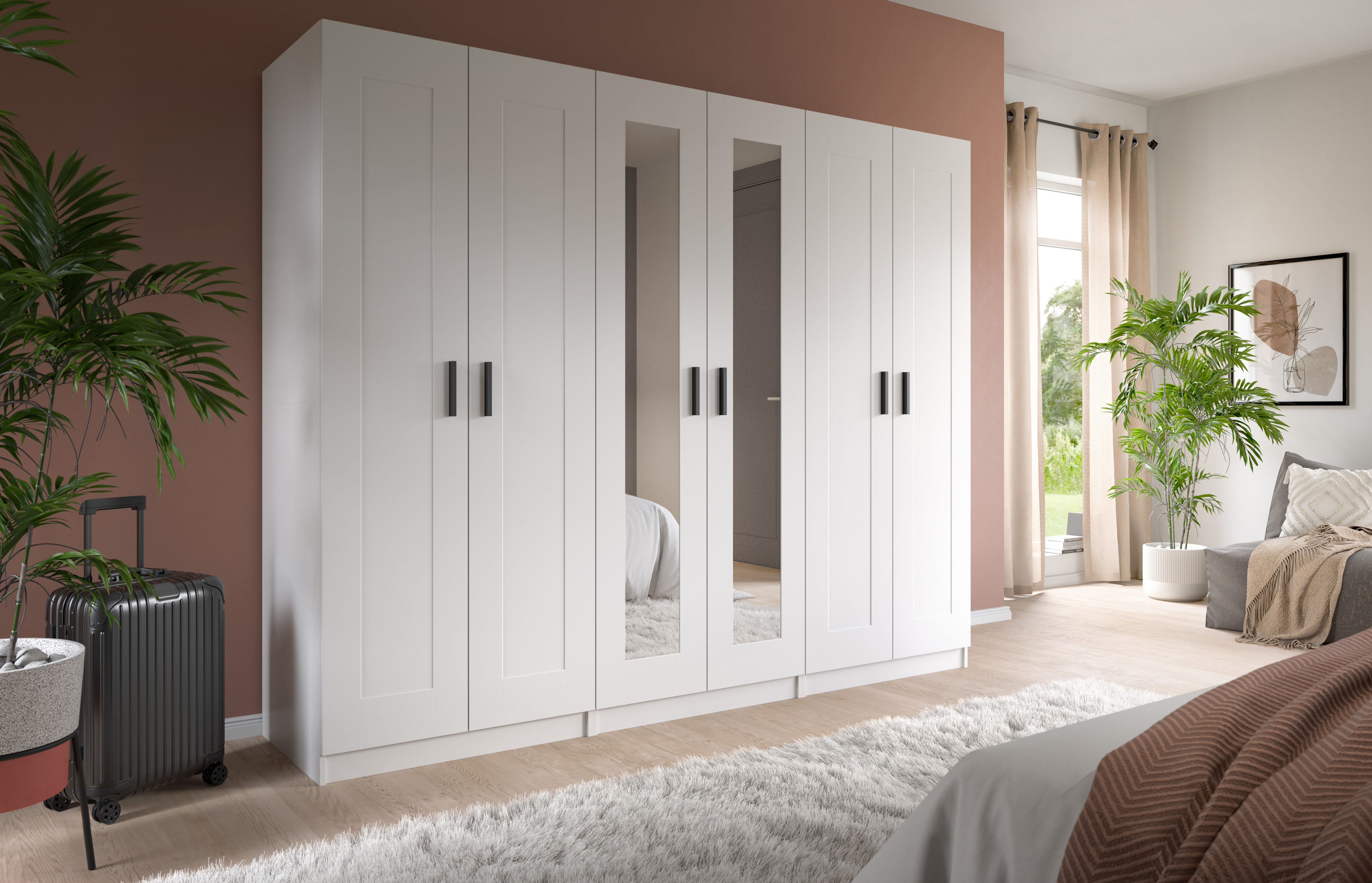 Kleiderschrank HOME AFFAIRE "Farmsen, Schlafzimmerschrank, Garderobe, Schrank", weiß, B:240cm H:195cm T:56cm, FSC-zertifizierter Holzwerkstoff, Schränke, Kleiderschrank, Set best. aus: 3 Kleiderschränken, individuell platzierbar