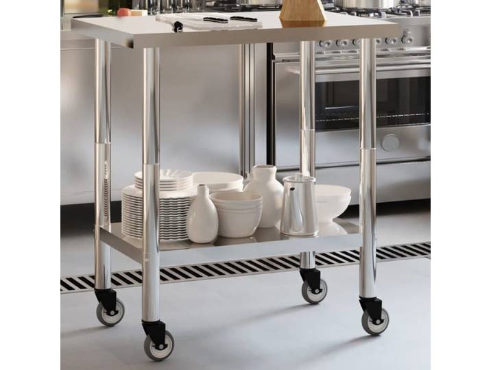 BEST-HOME Table de travail de cuisine Étagère de rangement - plan de travail - avec roues 82 5x55x85cm inox kvci13368