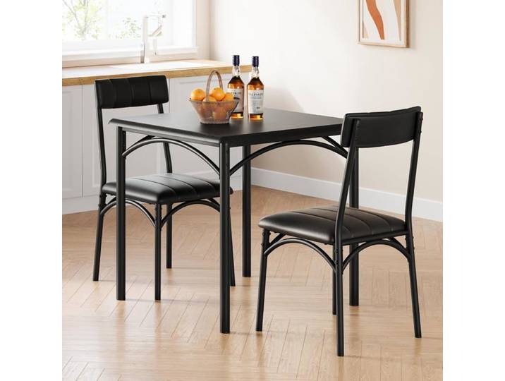Ensemble Table 2 Chaises Moderne - MDF Noir + Chaises Noir avec Coussin - Salle à Manger Complète