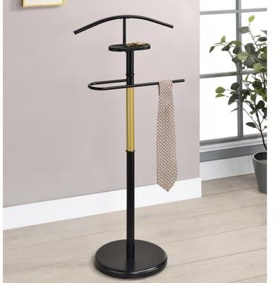 InRoom Designs "Modern Freestanding Valet Stand, Rack with Hanger, Tie Holder & Tray, Space-Saving Organizer for Bedroom - 18""L x 11""W x 44""H"