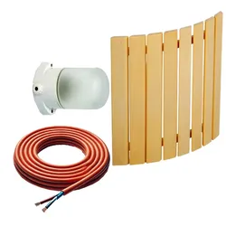 Sauna Beleuchtung Lampenset | Saunalampe auch Feuchtraum, Lampenschirm aus Holz und Silikonkabel 5 m