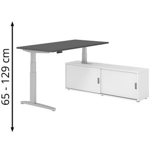 Hammerbacher Schreibtisch XBHM, 30258, graphit, mit Sideboard, elektrisch höhenverstellbar, L-Form, 160 x 65-129 x 160 cm