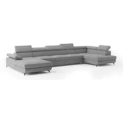 WOHNLANDSCHAFT MONTIVA Grau Velours-Stoff mit Schlaffunktion