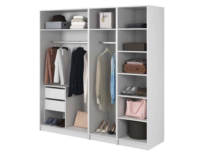Kaspe Garderobe mit zwei Kleiderstangen, Schubladen und Regalen,