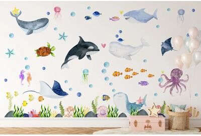 Uplift Essentials Ocean Animals Wall Stickers Undersea Nautical Decals Marine Life Wall Art For Baby Nursery & Kids Room 45 In X 26 In