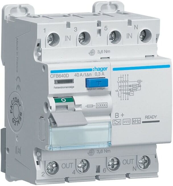Hager Disjoncteur différentiel 4P 40A 300mA B CFB640D (CFB640D)