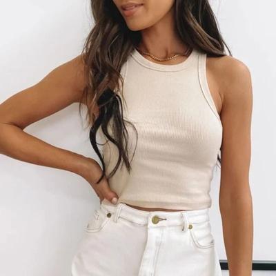 Uplifted Finds Ribbed Knit Off Shoulder Crop Tank Top For Women Summer Casual Fitness Wear m beige