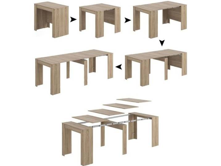 Dmora Table console Compton Table à manger extensible extensibles jusqu'à 10 places 51/237x90h78 cm Chêne