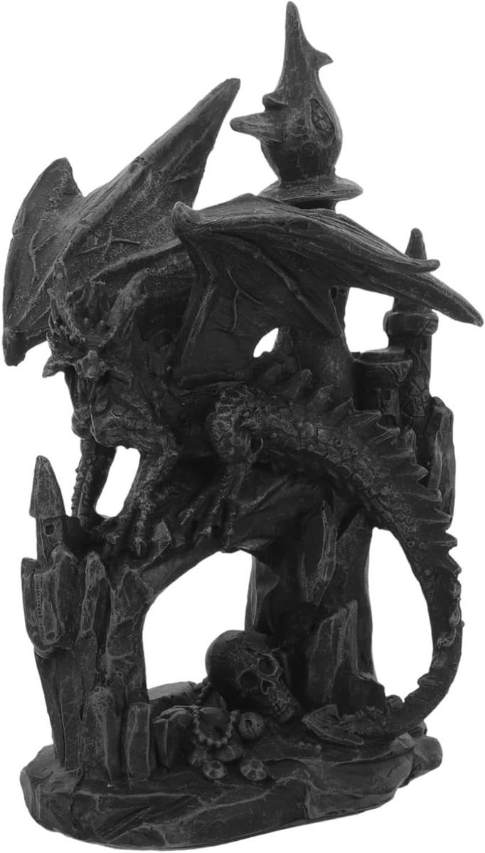 Zwart Draken Beeldje van Hars voor Gotische Halloween Decoratie