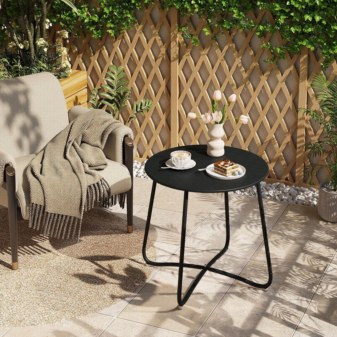 17 Stories Paiten Round Iron Outdoor Side Table - 48 cm W 45 cm D Black