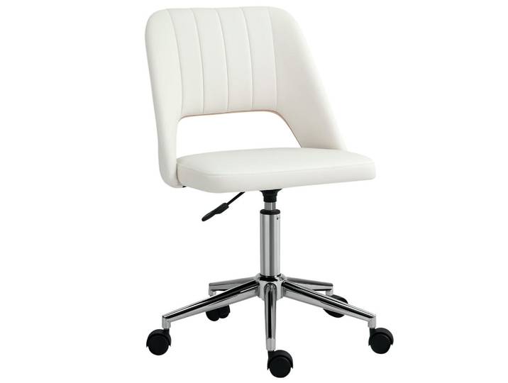 Drehstuhl 360° drehbar Jakobsmuschel-Form Schaumstoff Cremeweiß 49x60x79-91cm, Weiß, Kunststoff, 60x91x49 cm, Büromöbel, Bürostühle, Drehstühle