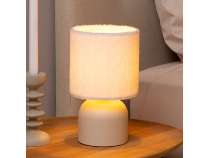 Tischleuchte Woolly Ø 16cm Beige/Beige Baumwollstoff E14