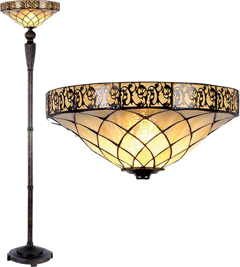 Clayre & Eef Tiffany vloerlamp, bruinbeige glas, Ø 41 x 179 cm