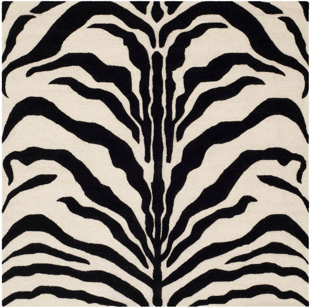 Hykkon Schell Animal Print Wool Hand Tufted Area Rug Ivory/Black Square 122 cm