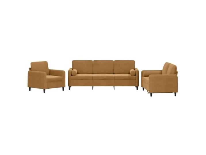 Coespram 3-tlg. Sofagarnitur mit Kissen Samt Polstersofa Braun Elegante Polstermöbel Gruppe für das Wohnzimmer mit formstabilen Schaumstoffpolstern und zylindrischen Rollkissen.