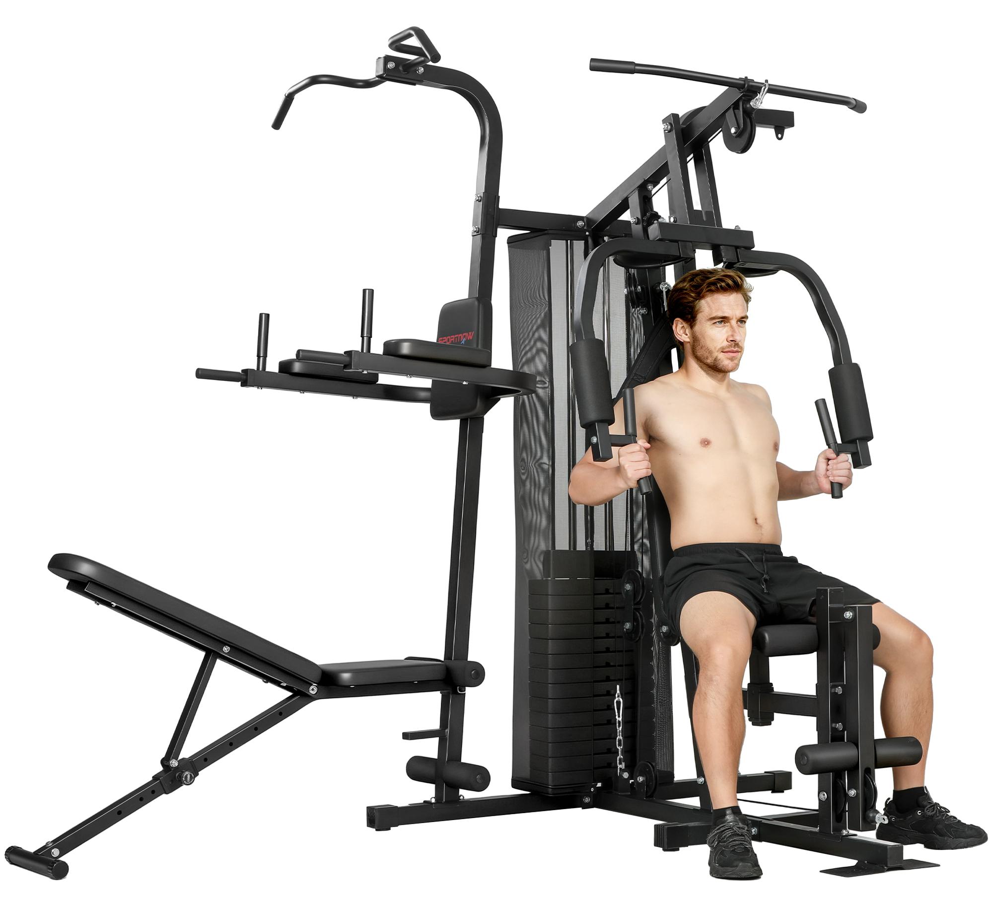 Multifunktions-Trainingsstation, Heimfitness-Maschine für über 10 Übungen, Gewichte, anpassbare Fitnessbank, Schwarz