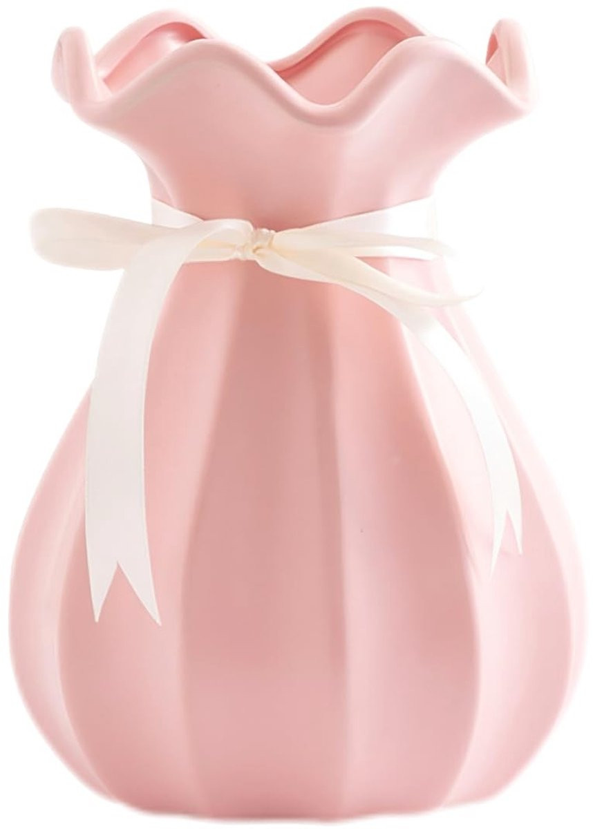 Keramische Vaas Roze met Moderne Minimalistische Strik - Decoratieve Bloemenvaas voor Woonkamerdecoratie - Homevero