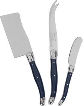 French Home 3-Piece Laguiole Cheese Knife Set with Navy Handles